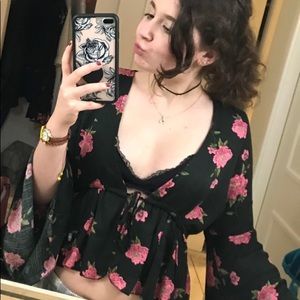 American Eagle Tie floral cardigan